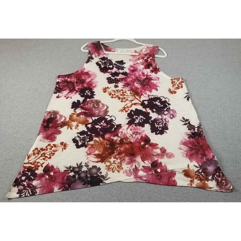 NEW Time and Tru Tank Top Womens XXL 2XL Floral See Through Sharkbite Rhinestone